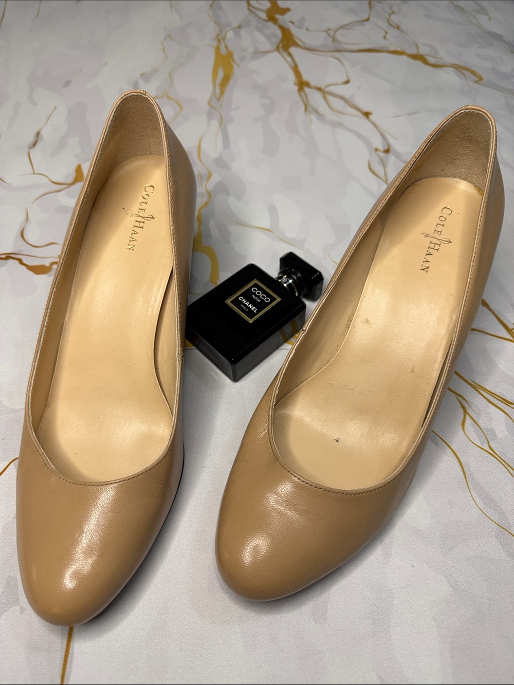 Cole Haan Tan Leather Mid-Heel Pumps